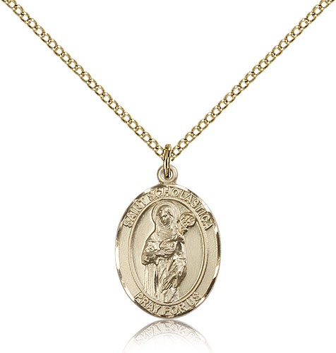 St. Scholastica Medal, Gold Filled, Medium - Gold-tone