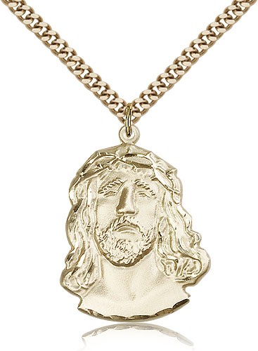 Ecce Homo Medal, Gold Filled - 24&quot; 2.4mm Gold Plated Endless Chain