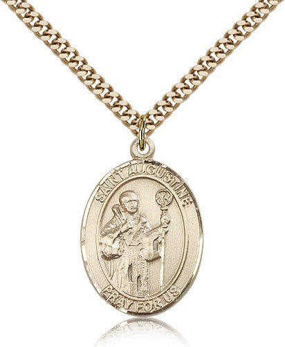 St. Augustine Medal, Gold Filled, Large - 24&quot; 2.4mm Gold Plated Chain + Clasp