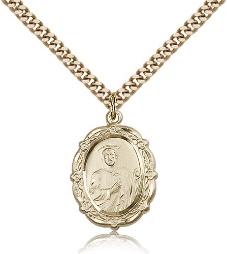 St. Jude Medal, Gold Filled - 24&quot; 2.4mm Gold Plated Endless Chain