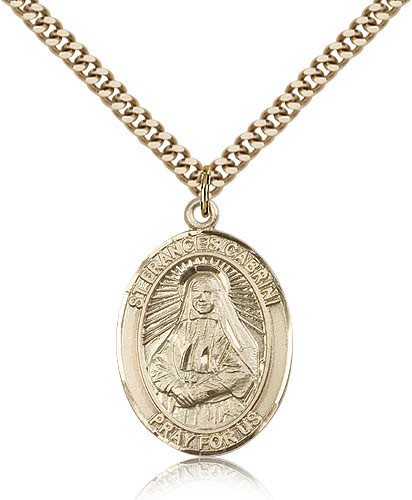 St. Frances Cabrini Medal, Gold Filled, Large - 24&quot; 2.4mm Gold Plated Chain + Clasp