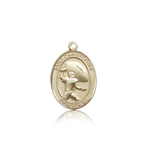 St. Christopher Football Medal, 14 Karat Gold, Medium - 14 KT Yellow Gold