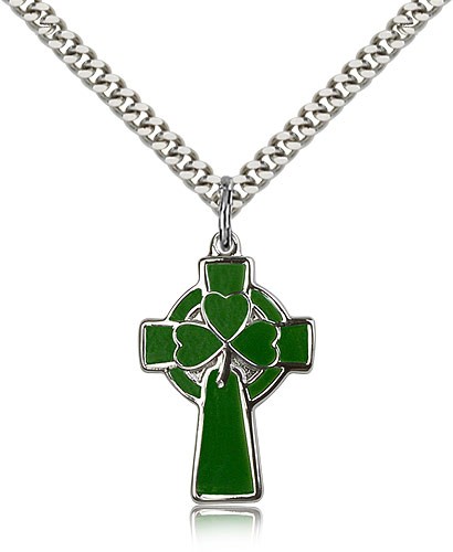 Celtic Cross Pendant, Sterling Silver - 24&quot; 2.4mm Rhodium Plate Endless Chain