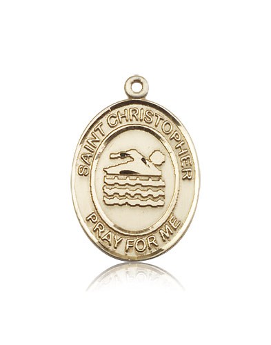 St. Christopher Swimming Medal, 14 Karat Gold, Large - 14 KT Yellow Gold