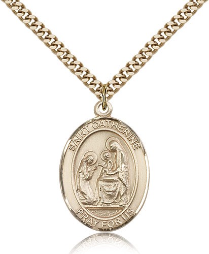 St. Catherine of Siena Medal, Gold Filled, Large - 24&quot; 2.4mm Gold Plated Chain + Clasp