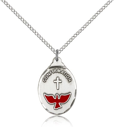 Confirmation Medal, Sterling Silver - 18&quot; 1.2mm Sterling Silver Chain + Clasp