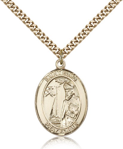 St. Elmo Medal, Gold Filled, Large - 24&quot; 2.4mm Gold Plated Chain + Clasp