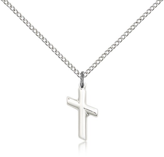 Cross Pendant, Sterling Silver - 18&quot; 1.2mm Sterling Silver Chain + Clasp