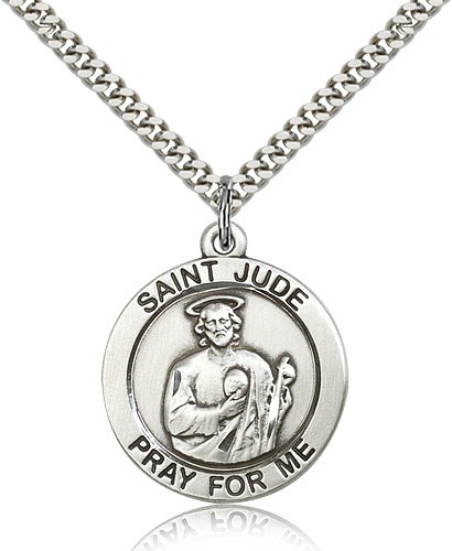 St. Jude Medal, Sterling Silver - 24&quot; 2.4mm Rhodium Plate Endless Chain