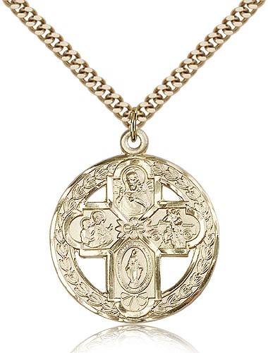 4 Way Cross Pendant, Gold Filled - 24&quot; 2.4mm Gold Plated Endless Chain