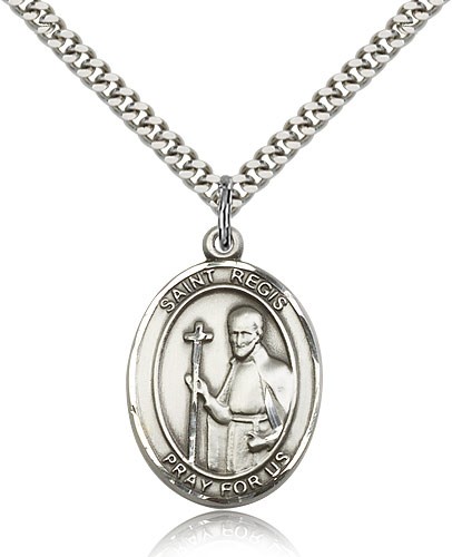 St. Regis Medal, Sterling Silver, Large - 24&quot; 2.4mm Rhodium Plate Chain + Clasp