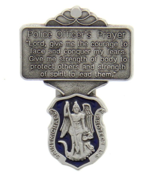 St. Michael Police Officer Prayer Visor Clip with Blue Enamel - Silver-tone