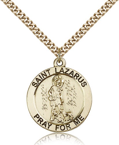 St. Lazarus Medal, Gold Filled - 24&quot; 2.4mm Gold Plated Endless Chain