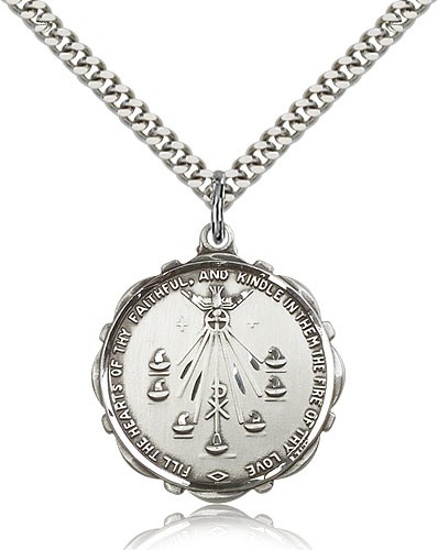 Seven Gifts Medal, Sterling Silver - 24&quot; 2.4mm Rhodium Plate Endless Chain