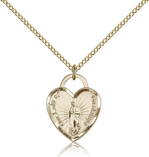 Our Lady of Guadalupe Heart Recuerdo Medal, Gold Filled - Gold-tone