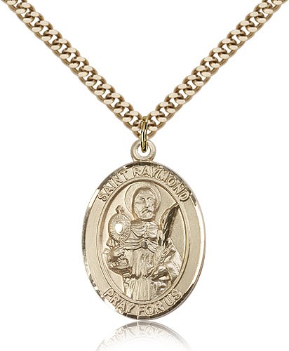 St. Raymond Nonnatus Medal, Gold Filled, Large - 24&quot; 2.4mm Gold Plated Chain + Clasp