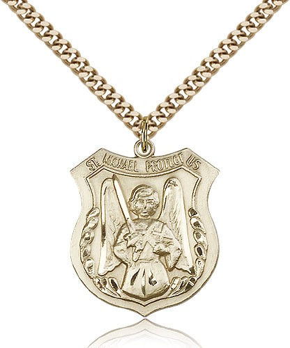 St. Michael the Archangel Medal, Gold Filled - 24&quot; 2.4mm Gold Plated Endless Chain