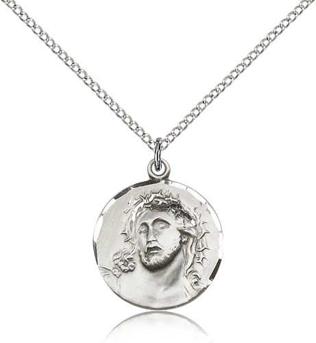 Ecce Homo Medal, Sterling Silver - 18&quot; 1.2mm Sterling Silver Chain + Clasp