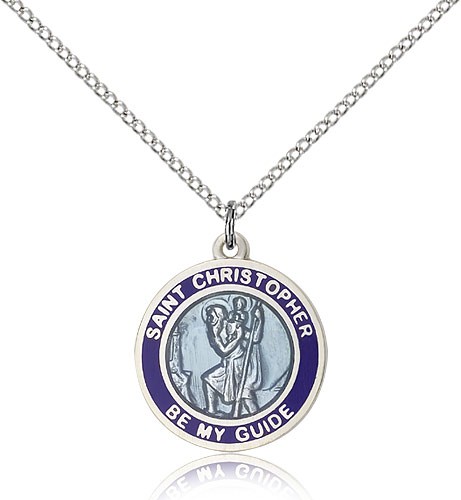 St. Christopher Medal, Sterling Silver - 18&quot; 1.2mm Sterling Silver Chain + Clasp