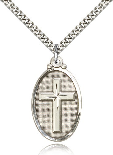 Cross Pendant, Sterling Silver - 24&quot; 2.4mm Rhodium Plate Endless Chain