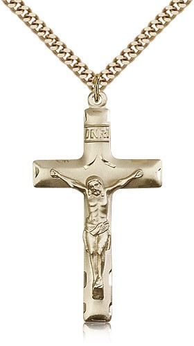 Crucifix Pendant, Gold Filled - 24&quot; 2.4mm Gold Plated Endless Chain