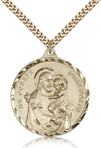 St. Joseph Medal, Gold Filled - 24&quot; 2.4mm Gold Plated Endless Chain