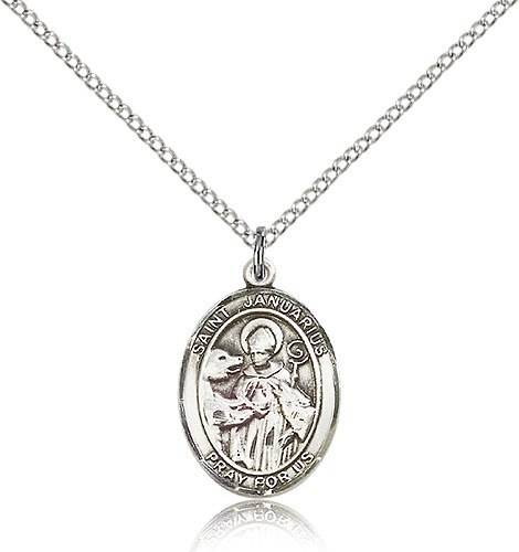 St. Januarius Medal, Sterling Silver, Medium - 18&quot; 1.2mm Sterling Silver Chain + Clasp
