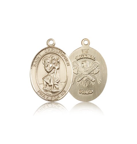 St. Christopher National Guard Medal, 14 Karat Gold, Medium - 14 KT Yellow Gold