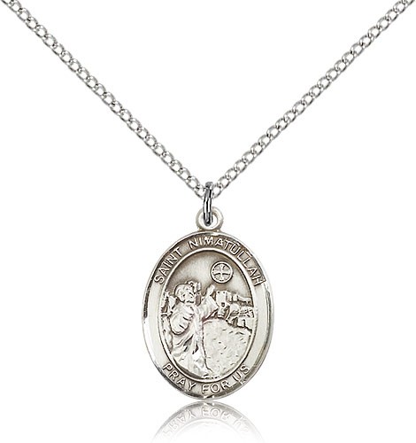 St. Nimatullah Medal, Sterling Silver, Medium - 18&quot; 1.2mm Sterling Silver Chain + Clasp