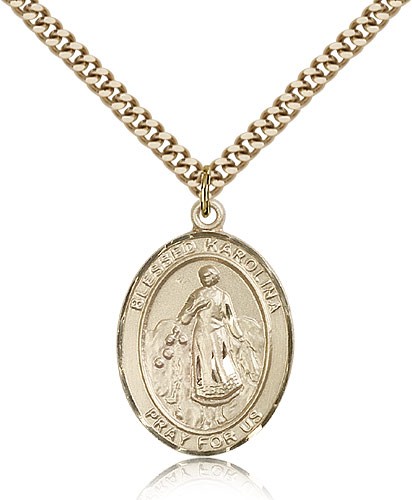 Blessed Karolina Kozkowna Medal, Gold Filled, Large - 24&quot; 2.4mm Gold Plated Chain + Clasp