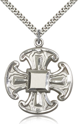 Cross Pendant, Sterling Silver - 24&quot; 2.4mm Rhodium Plate Endless Chain