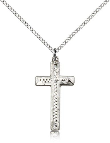 Cross Pendant, Sterling Silver - 18&quot; 1.2mm Sterling Silver Chain + Clasp