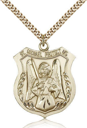 St. Michael the Archangel Medal, Gold Filled - 24&quot; 2.4mm Gold Plated Endless Chain