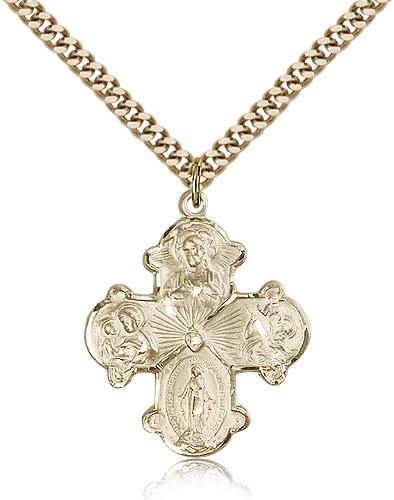 4 Way Cross Pendant, Gold Filled - 24&quot; 2.4mm Gold Plated Endless Chain