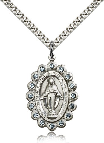 Miraculous Medal, Sterling Silver - 24&quot; 2.4mm Rhodium Plate Endless Chain