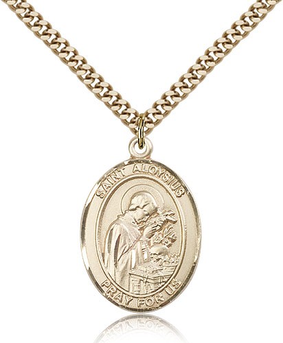 St. Aloysius Gonzaga Medal, Gold Filled, Large - 24&quot; 2.4mm Gold Plated Chain + Clasp