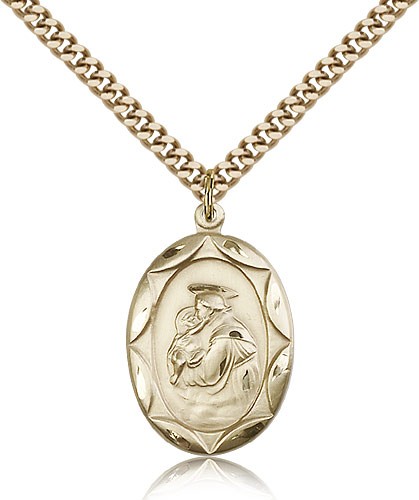 St. Anthony Medal, Gold Filled - 24&quot; 2.4mm Gold Plated Endless Chain