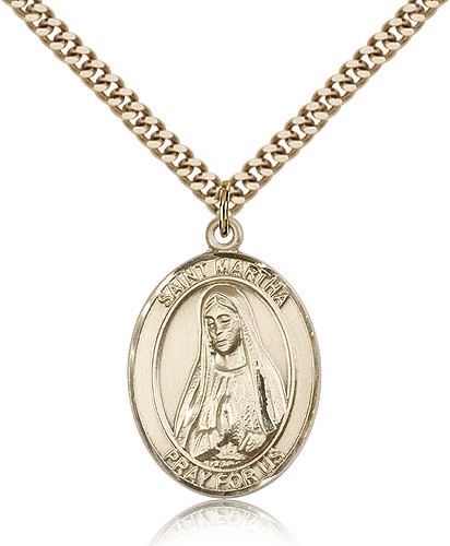 St. Martha Medal, Gold Filled, Large - 24&quot; 2.4mm Gold Plated Chain + Clasp