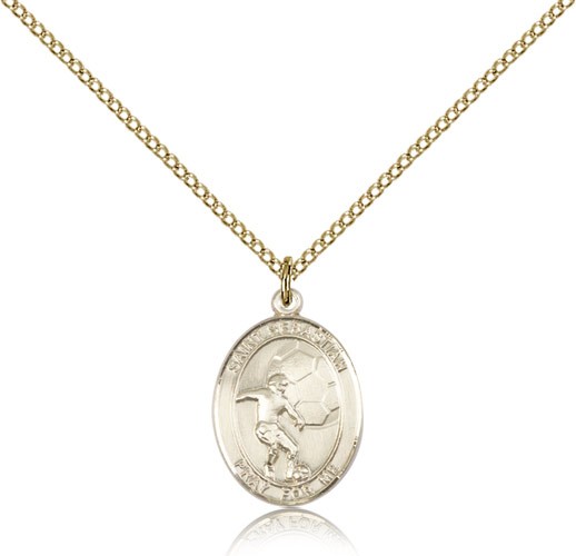 St. Sebastian Soccer Medal, Gold Filled, Medium - Gold-tone