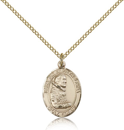 St. Pio of Pietrelcina Medal, Gold Filled, Medium - Gold-tone