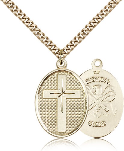 National Guard Cross Pendant, Gold Filled - 24&quot; 2.4mm Gold Plated Endless Chain