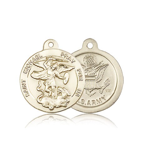 St. Michael Army Medal, 14 Karat Gold - 14 KT Yellow Gold