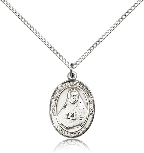 St. Rose Philippine Medal, Sterling Silver, Medium - 18&quot; 1.2mm Sterling Silver Chain + Clasp