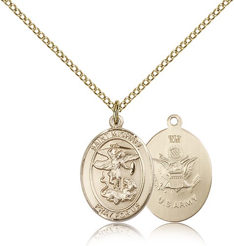 St. Michael Army Medal, Gold Filled, Medium - Gold-tone