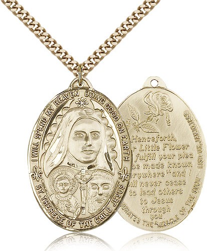 St. Therese Medal, Gold Filled - 24&quot; 2.4mm Gold Plated Endless Chain