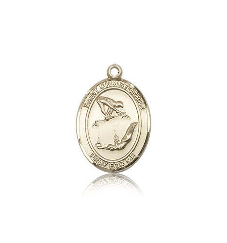 St Christopher Gymnastics Medal, Sterling Silver, Medium - 14 KT Yellow Gold