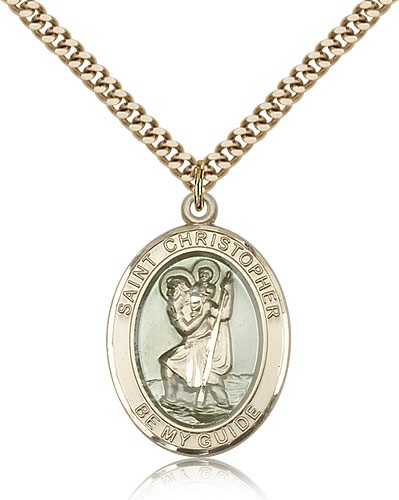 St. Christopher Medal, Gold Filled, Large - 24&quot; 2.4mm Gold Plated Chain + Clasp