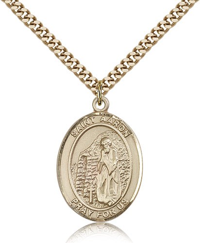 St. Aaron Medal, Gold Filled, Large - 24&quot; 2.4mm Gold Plated Chain + Clasp