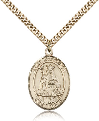 St. Walburga Medal, Gold Filled, Large - 24&quot; 2.4mm Gold Plated Chain + Clasp