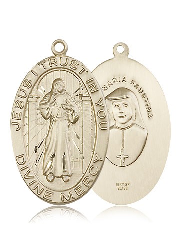 Divine Mercy Medal, 14 Karat Gold - 14 KT Yellow Gold